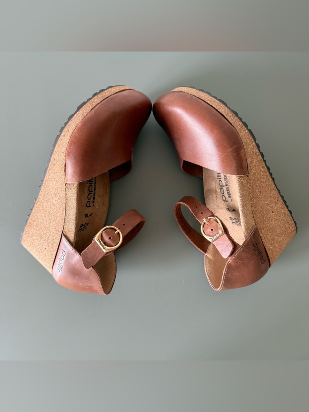Papillio by Birkenstock Mary  cognac Leather Wedge clog sandal size 39 - Picture 6 of 11